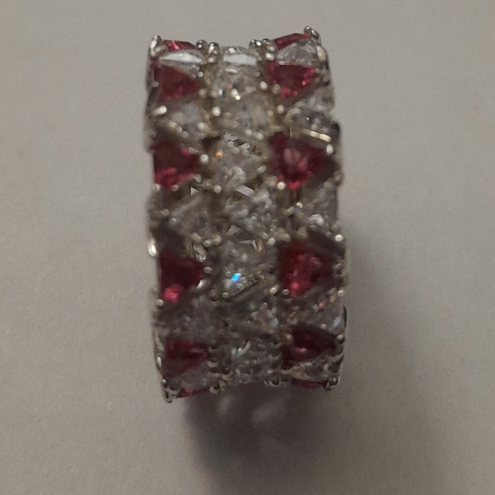 Ruby And White Topaz Ring Set In .925 Sterling Si… - image 3